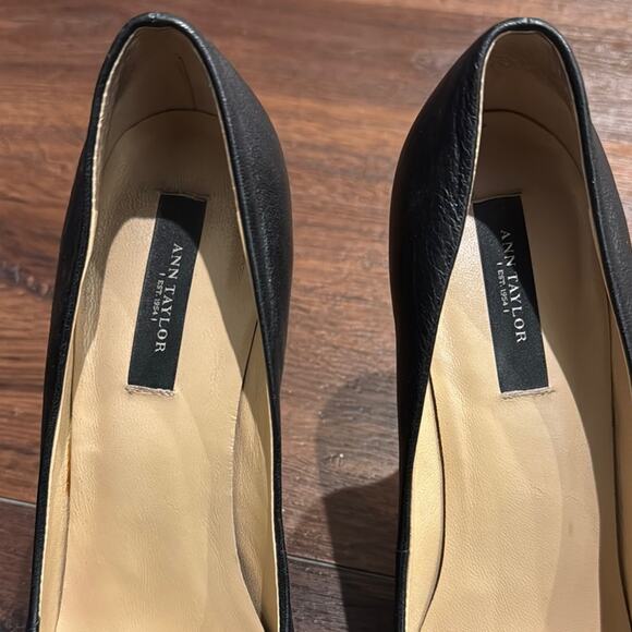 Ann Taylor Black Leather Heels with front Ruffle detail. - Picture 3 of 10